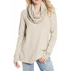 Free People FP Beach Top XS/S Beige Tan Cocoon Cowl Neck Long Sleeve Pullover